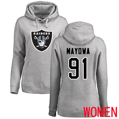 Oakland Raiders Ash Women Benson Mayowa Name and Number Logo NFL Football 91 Pullover Hoodie Sweatshirts